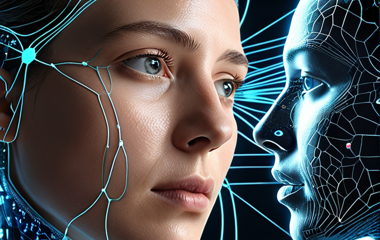 **Prompt 1: The Duality of Digital Empathy**
    "A close-up of a human face, reflecting a mix of curiosity and slight apprehension. Overlaying the face are subtle, glowing data streams and neural network patterns, symbolizing AI's analysis of emotions. The background suggests a futuristic digital interface, with elements hinting at both personalized assistance and the abstract notion of AI 'understanding.' Emphasize the delicate balance between connection and intrusion. High-tech, contemplative mood, 8k, cinematic."